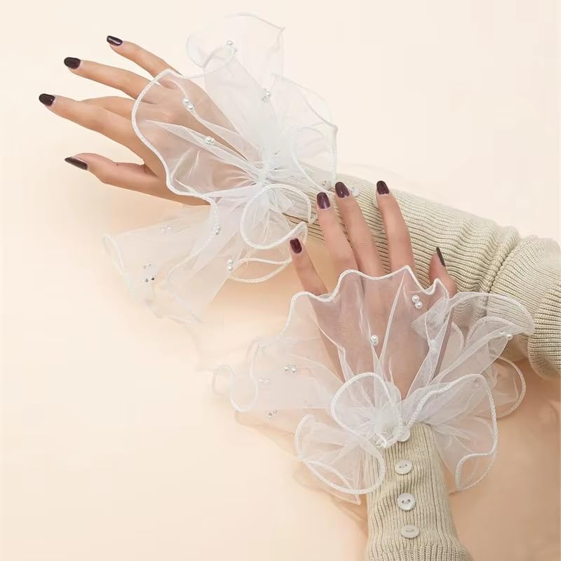 RUSTAMM pearl Lace Mesh hand Sleeves Cuffs Elastic Bracelet Elegant Party Bride Wedding Women Girls Gloves Accessories - Image 5